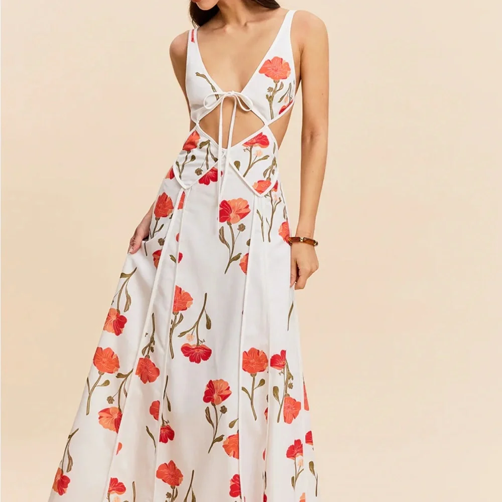 [Commense] Floral Cut-Out Tie-Back Flower MaxiDress NWT - Picture 2 of 13
